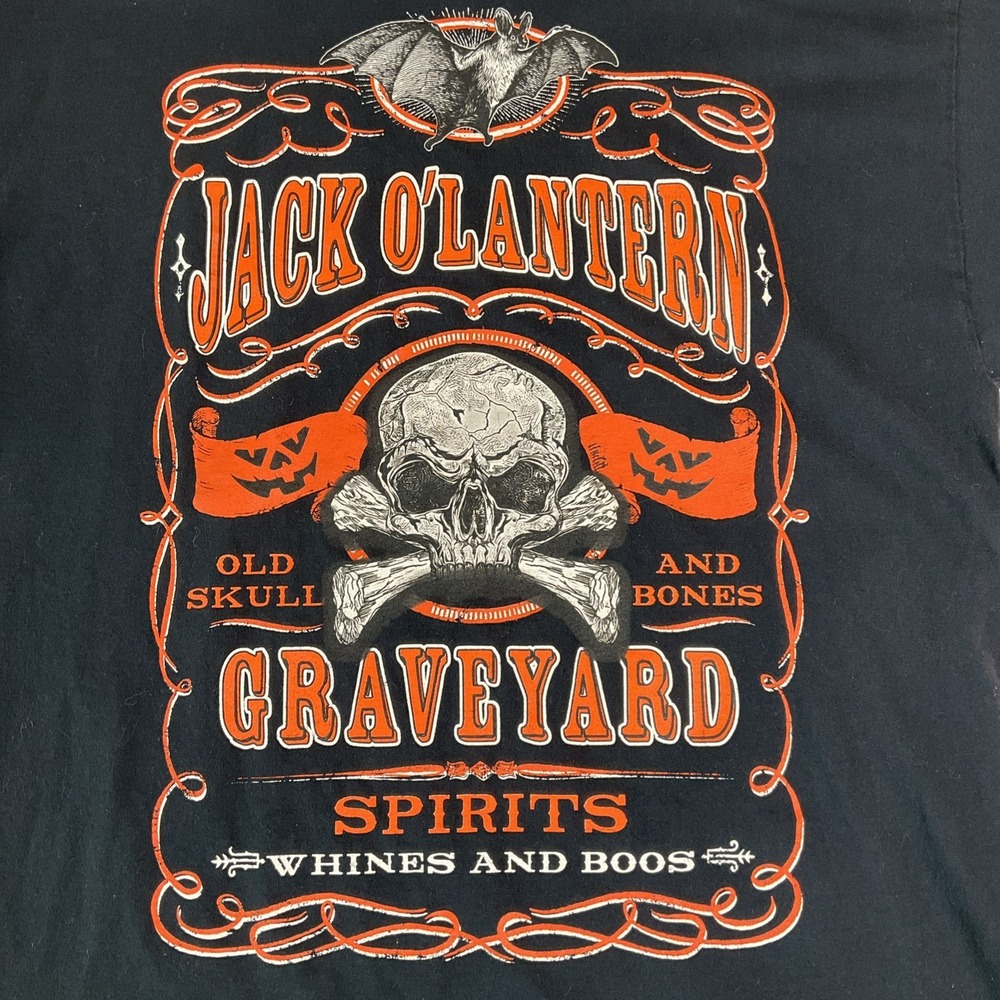 Jack O'Lantern Graphic T-Shirt Skull Bones Graveyard‎ Spirits Halloween Black XL